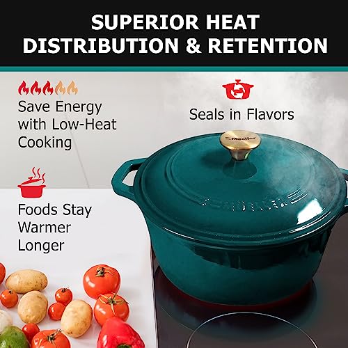 Mueller 6qt Enameled Cast Iron Dutch Oven with Lid, Oven-Safe to 500°F, White N219