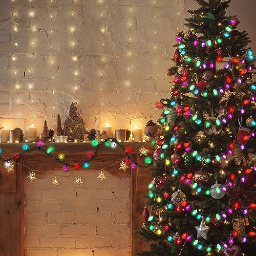 Liliful 18 Pcs Christmas Light Necklace Bulk LED Glow Necklaces for Xmas Party Favors G8282