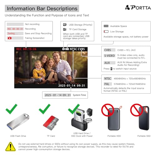 Portta VHS to Digital Converter with Remote H665863