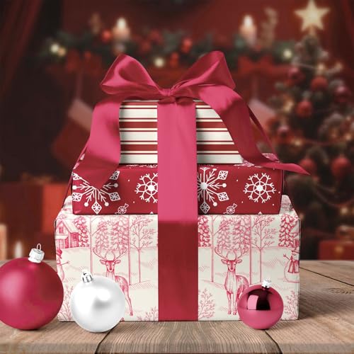 BIOBROWN Reversible Kraft Christmas Wrapping Paper Jumbo Roll 30 Inch x 33 Feet Vintage Trucks Design E340325