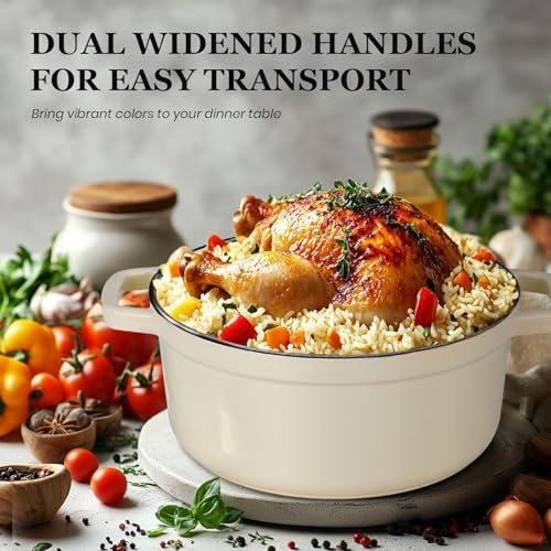 Overmont Enameled Cast Iron Dutch Oven 5QT with Lid and Potholders P525160