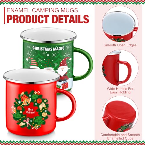 Sliner 16 Pcs Christmas Enamel Mugs 12 oz Coffee Mug Set Z53423