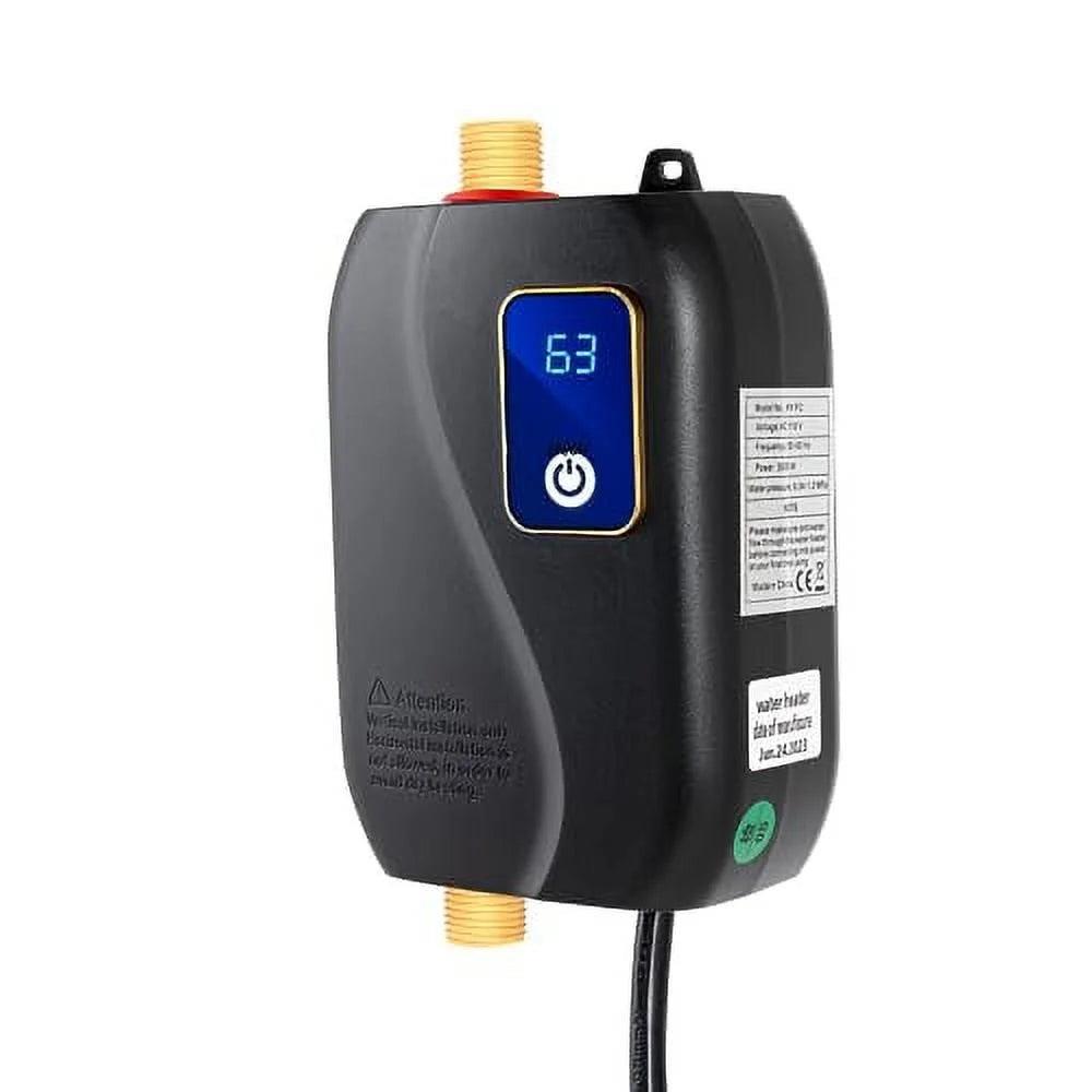 OUKANING Thermostatic Tankless Electric Water Heater 110V 3000W Mini Instant Hot Water