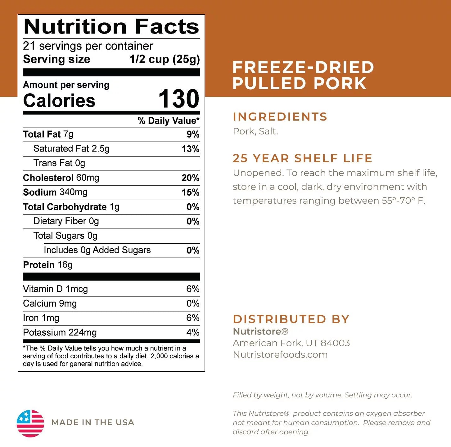 Nutristore Freeze-Dried Pulled Pork No. 10 Can A589580