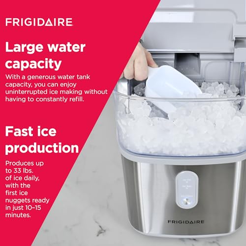 Frigidaire Countertop Nugget Ice Maker, Compact, 33lbs per Day, Metallic Finish Q53670