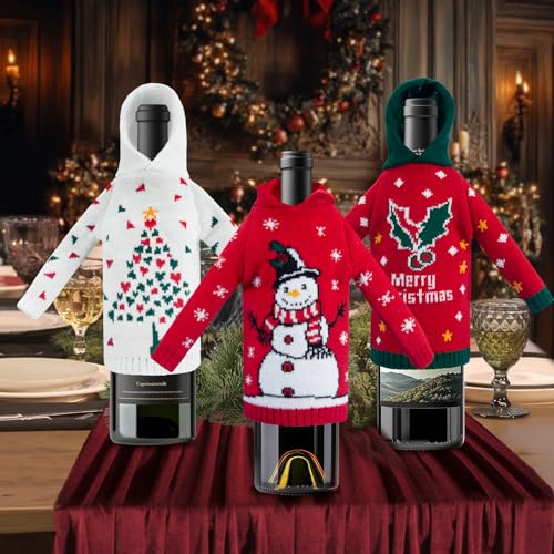 3Pcs Christmas Wine Bottle Covers Knitted Sweatshirts Holiday Party Decorations I4698