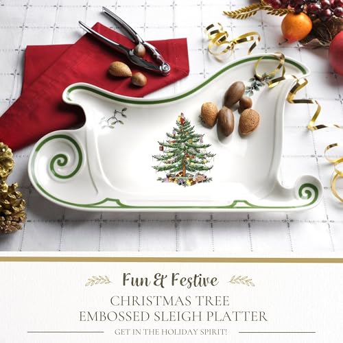 Spode Christmas Tree Sculpted Octagonal Platter, 14-Inch Holiday Serving Dishwasher & Microwave Safe Q207241