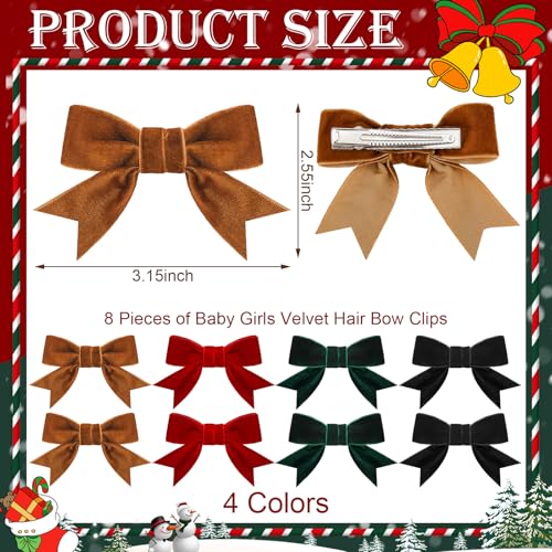8 Pcs Velvet Hair Bows for Girls with Alligator Clips W5207