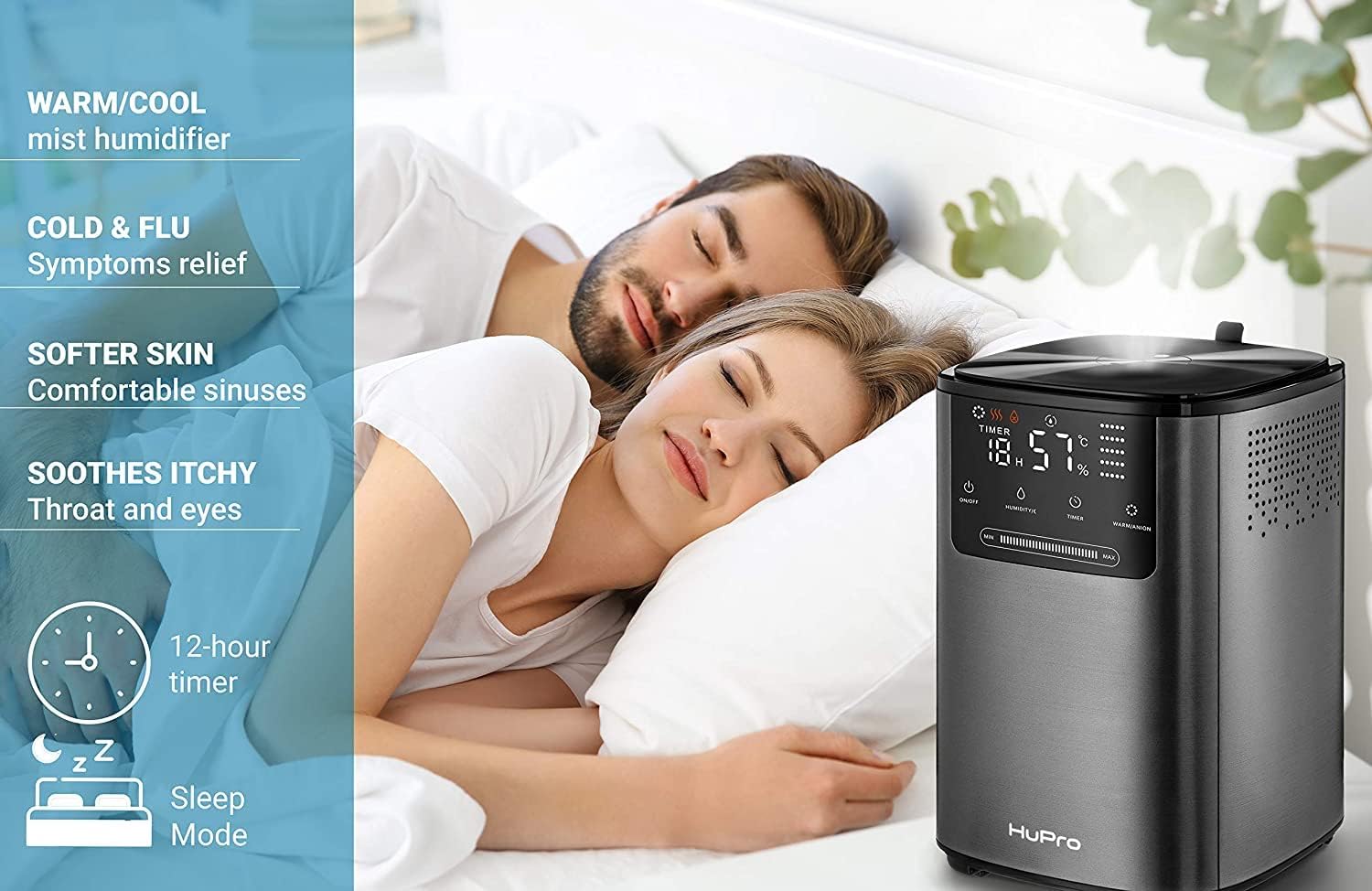 Hupro Premium Humidifier for Large Room Home Bedroom 4L, Top Fill Cool & Warm Air Ultrasonic X467