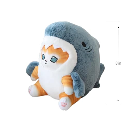 8'' Shark Cat Plush Toy Stuffed Animal Doll Grey Blue Gold N7855