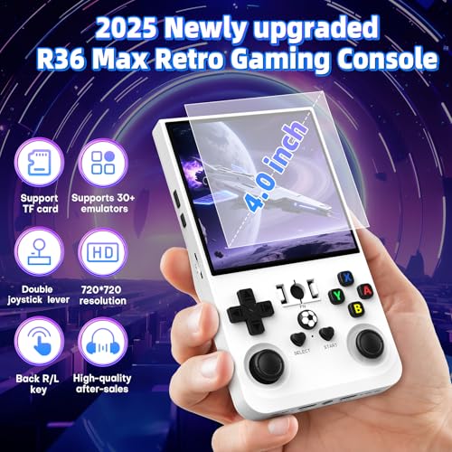 R36MAX Retro Handheld Gaming Console with 18000+ Games, 64GB TF Card, Transparent Gray Q5714