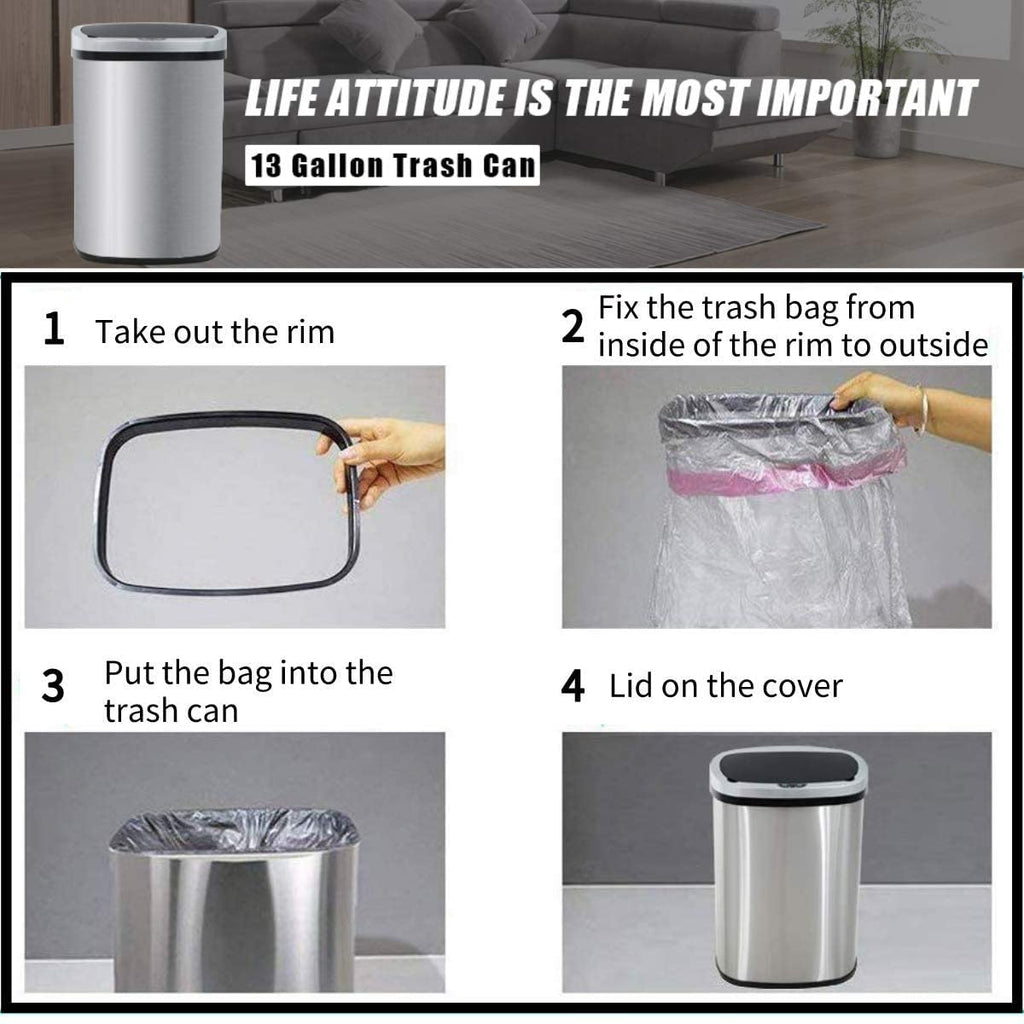 13 Gallon Stainless Steel Motion Sensor Trash Can with Lid J470