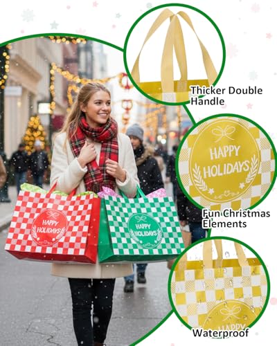 Christmas Gift Bags Assorted Sizes 12PC with Handles, Heavy Duty Non-Woven T61434