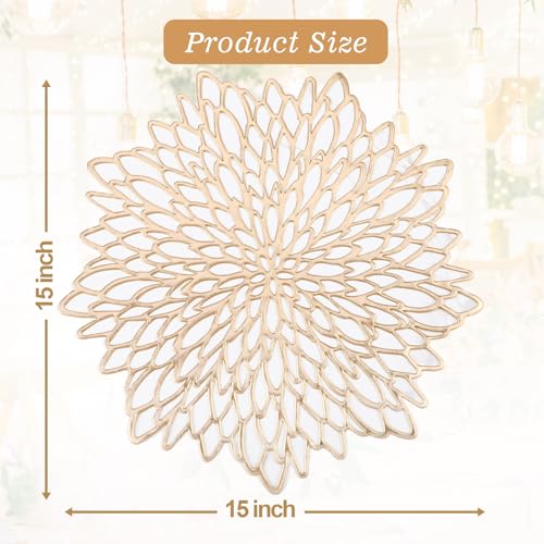 Gold Metallic Vinyl Flower Placemats Set of 6 for Dining Table I961330