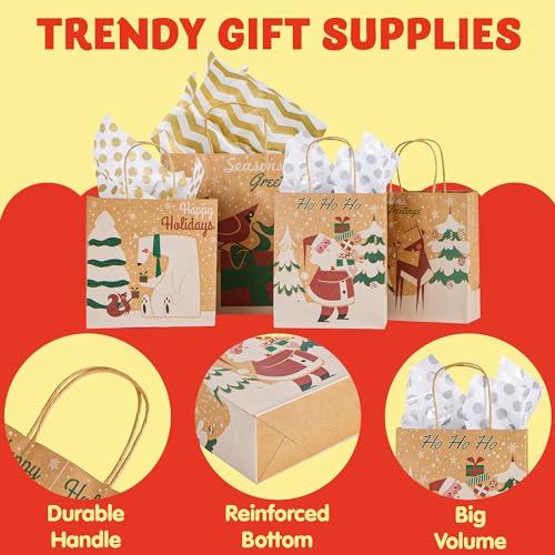 JOYIN 24 PCS Christmas Kraft Gift Bags Assorted Sizes M7069