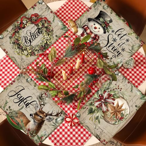 Vintage Linen Fabric Christmas Placemats Set of 12, 12x18 Inch L3227