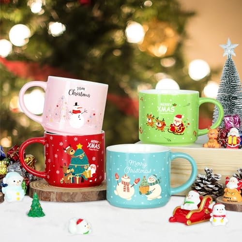 Set of 4 Stackable Christmas Mugs with Stand, 15.8 Oz Holiday Cocoa Mug L13200