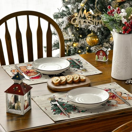Artoid Mode Snowman Gingerbread Christmas Placemats Set of 4, 12x18 Inch K785