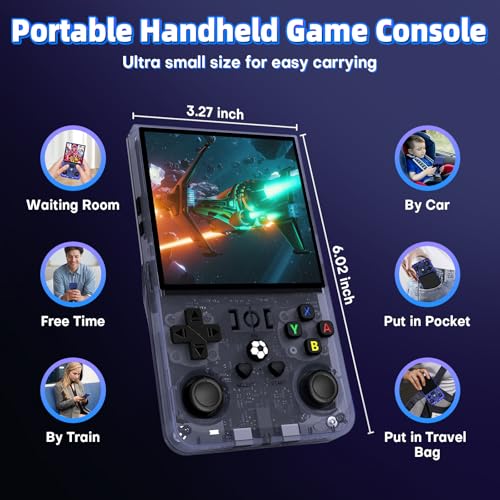 R36MAX Retro Handheld Gaming Console with 18000+ Games, 64GB TF Card, Transparent Gray Q5714