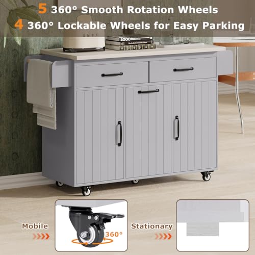 53.5" Farmhouse Kitchen Island with Power Outlet and Drop Leaf K1759