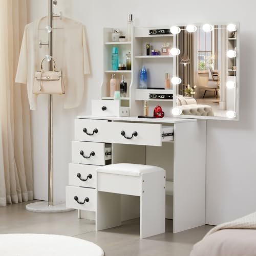 Vanity Desk with Mirror & Light, White (VAN-07) B735804