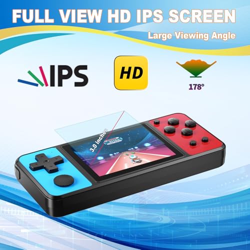 32 Bit Handheld Game Console with 139 Built-in Games, 3.0" IPS Screen, Blue-Red T968340