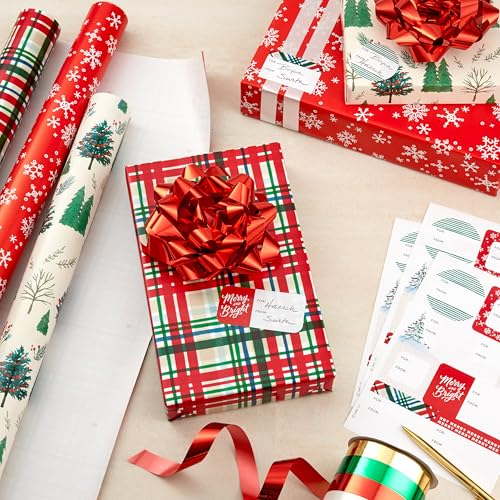 Hallmark Red Green Gold Christmas Wrapping Paper Set with Bows, Ribbon & Gift Tags C86717