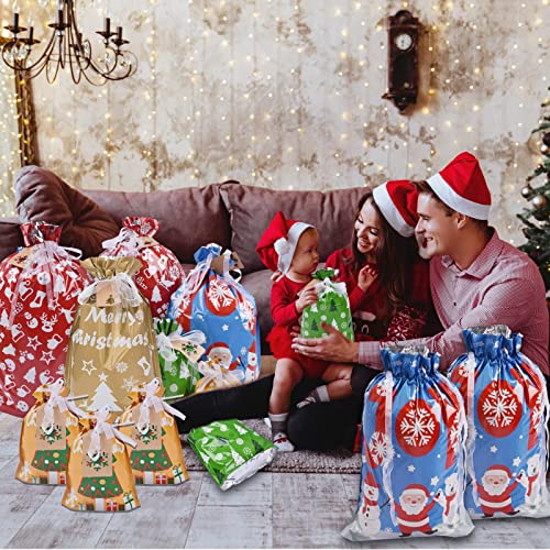 Christmas Gift Bags Assorted Sizes, 22pcs Drawstring Reusable Plastic D786