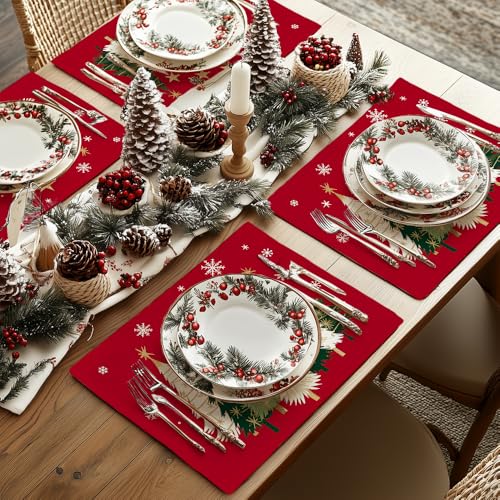 GEEORY Christmas Placemats 12x18 Inch Set of 4, Green Q397