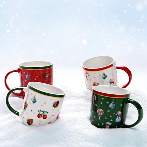 Cabtnca Christmas Mugs Set of 4, Ceramic, 11 Oz V60245