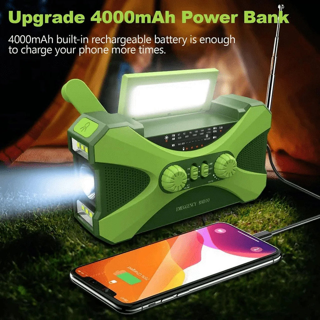 Emergency Weather Radio AM FM NOAA Hand Crank Solar with 4000mAh Power Bank Flashlight D64935