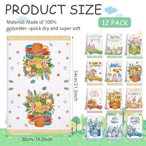 12 Pcs Seasonal Kitchen Towels Set Gnome Style Bright Color K6356