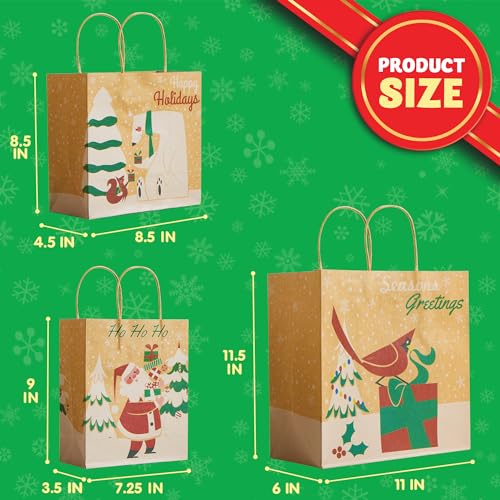 JOYIN 24 PCS Christmas Kraft Gift Bags Assorted Sizes M7069