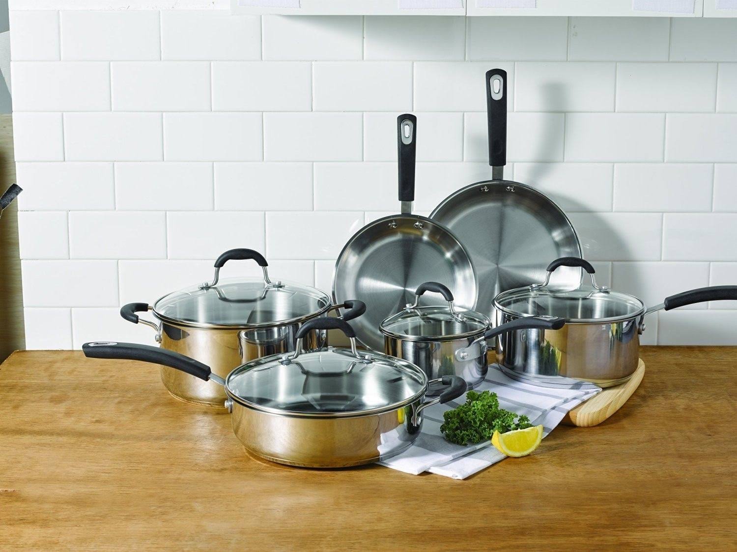 Oneida 10-Piece Stainless Steel Cookware Set with Glass Lids J59667