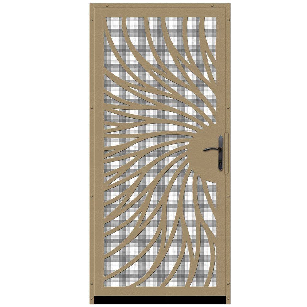 Unique Home Designs 36 in. x 80 in. Solstice Tan Surface Mount Steel Security Door with Insect Screen and Bronze Hardware
