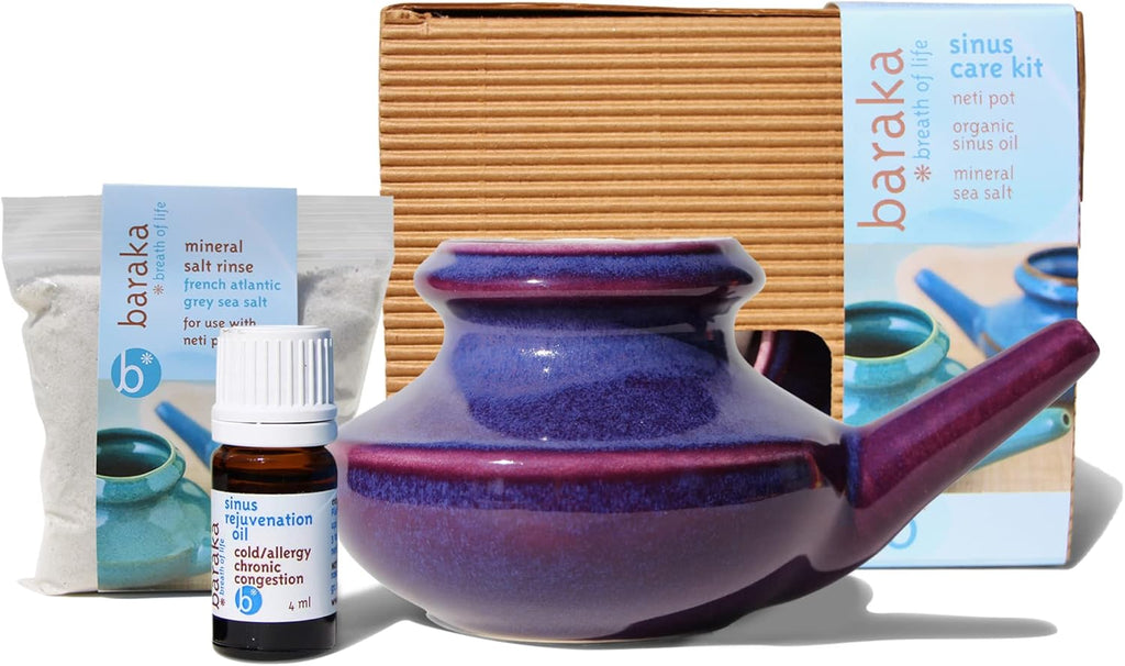 Baraka Complete Sinus Care Tool Kit - Neti Pot, Essential Oil, Mineral Salt Rinse A808