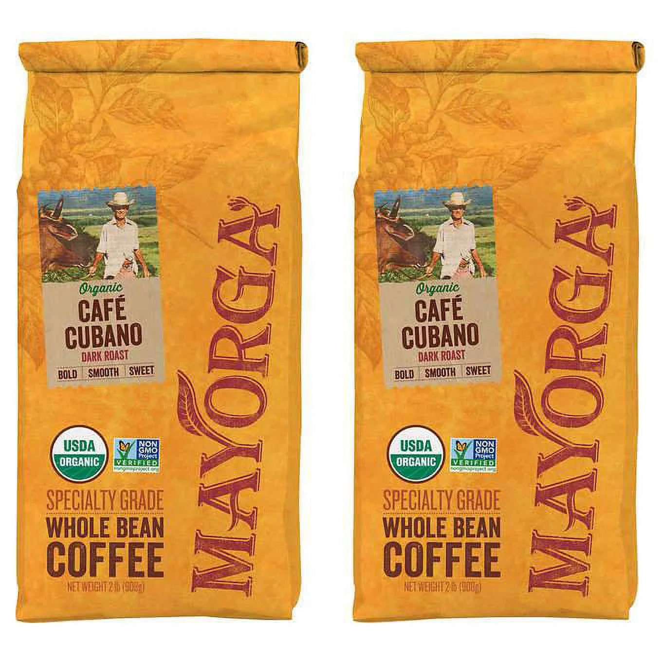 Mayorga Organic Caf Cubano Dark Roast Whole Bean Coffee 2lbs 2-pack S1619