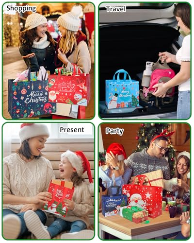Christmas Gift Bags Assorted Sizes 12PC with Handles, Heavy Duty Non-Woven T61434