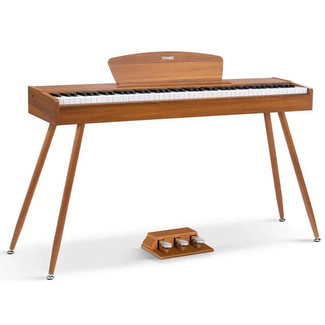 Donner DDP-80 Classic Digital Piano 88 Key Weighted Keyboard, Full-size Electric Piano for Beginners, with Sheet Music Stand, 3 Pedals, Power Adapter, Supports USB MIDI Connecting, Retro Wood Color