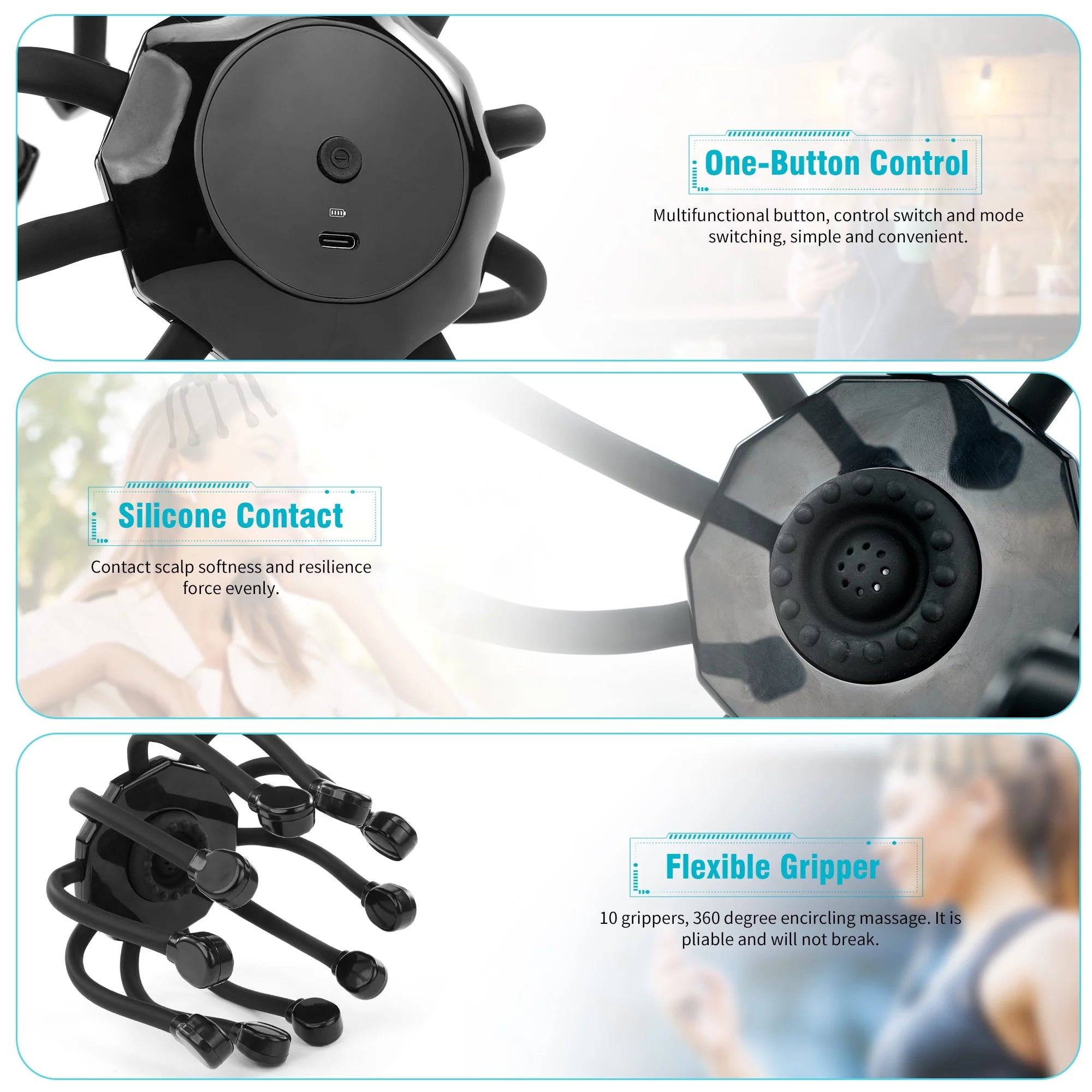 KEKOY Electric Scalp Massager, USB Charging, Black R621657