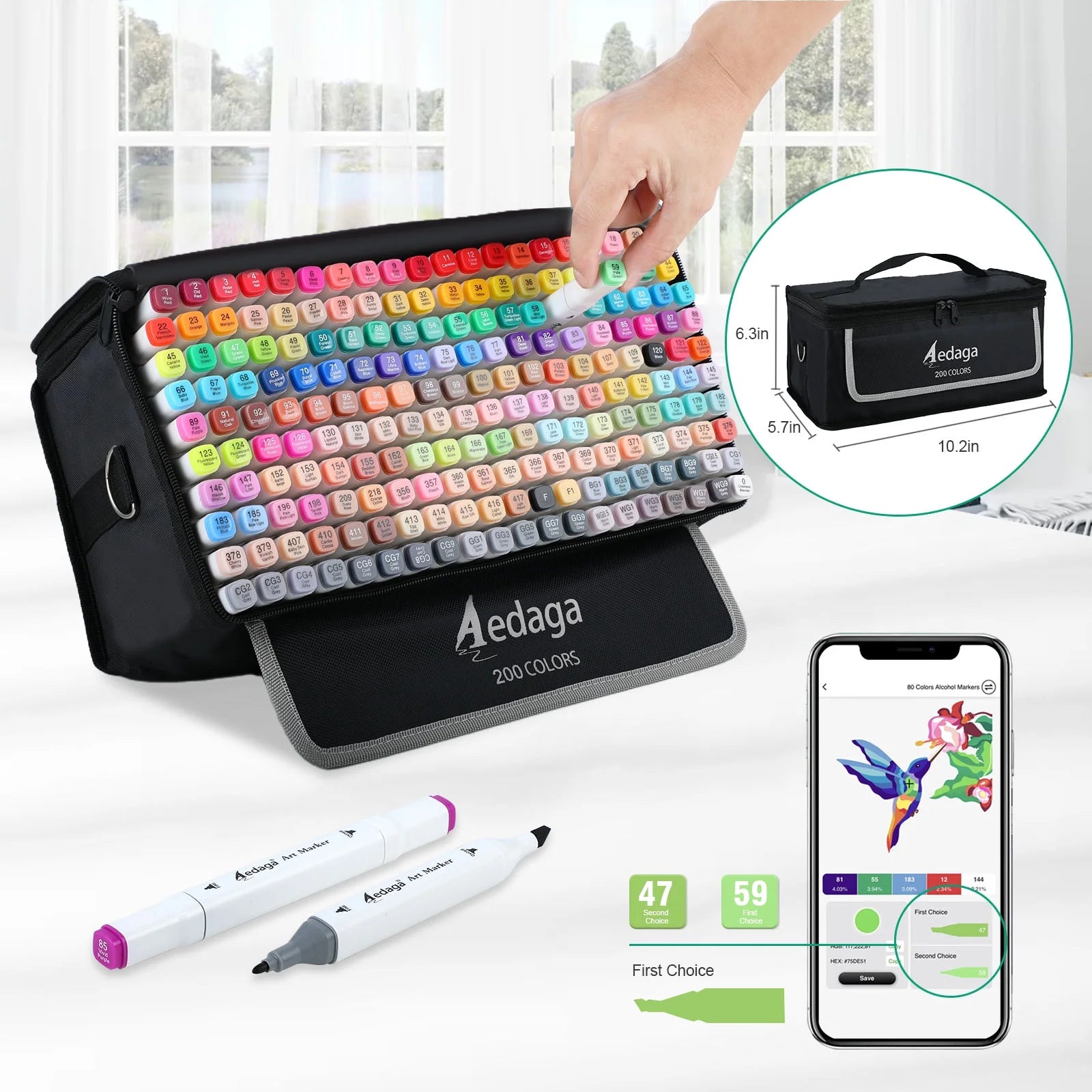 AEDAGA 200 Colors Alcohol Markers, Dual Tip Art Markers with Kickstand Case for Artists Adults and Kids T570232