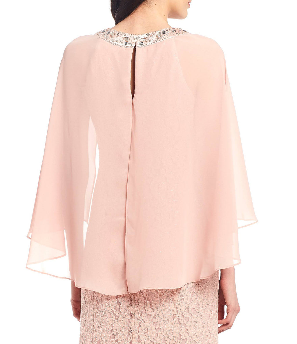Ignite Evenings Sequin Lace Chiffon Capelet Gown - 10 T53742