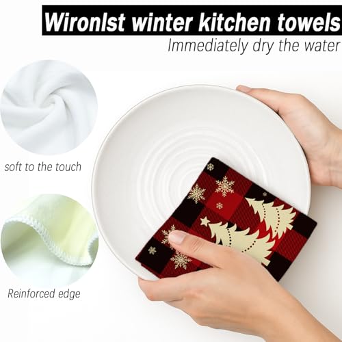 Wironlst Christmas Kitchen Hand Dish Towels 4PCS Buffalo Plaid 18x26 M198
