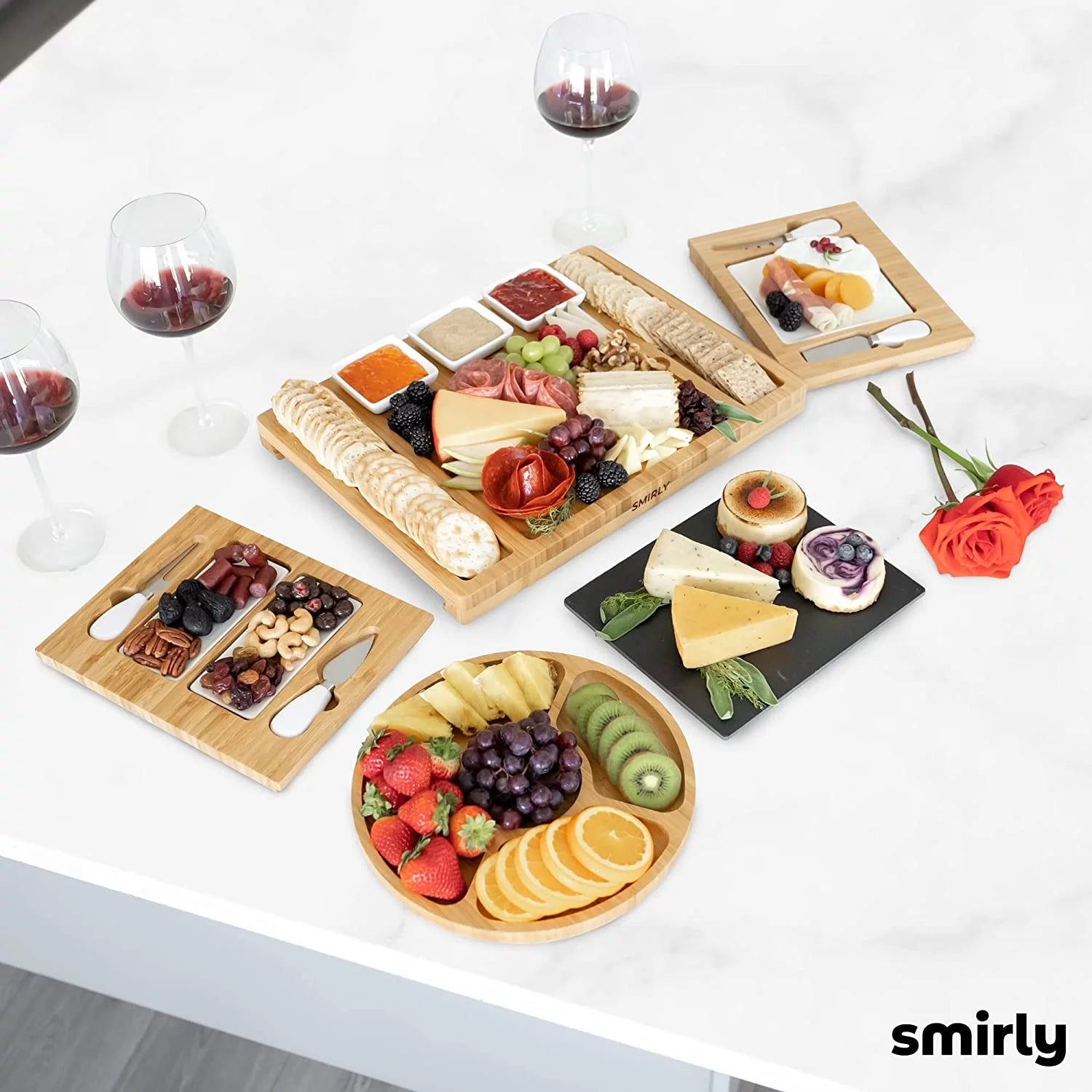 SMIRLY Bamboo Cheese Board and Knife Set, Extra Large Charcuterie Board H99993
