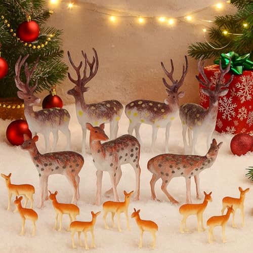 Soaoo 60 Pcs Mini Plastic Deer Figurines Cake Toppers Woodland Christmas Decorations J21625