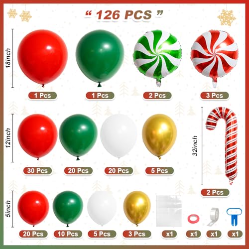 Red Green White Christmas Balloon Garland Arch Kit, Gingerbread Holiday Party Decorations Q4251