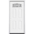 Masonite 36 in. x 80 in. Halifax Camber Fan Lite Right-Hand Inswing Primed Steel Prehung Front Exterior Door with Brickmold, Pri