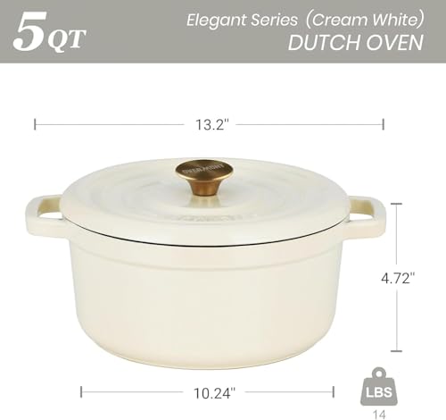 Overmont Enameled Cast Iron Dutch Oven 5QT with Lid and Potholders P525160