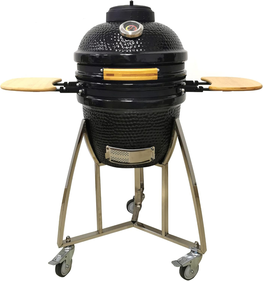 Lifesmart 15 Kamado, 6-In-1 Kamado Grill with Stainless Steel Cart, Includes Free Electric Starter, Grill Cover, Pizza Stone, Built-in Thermometer