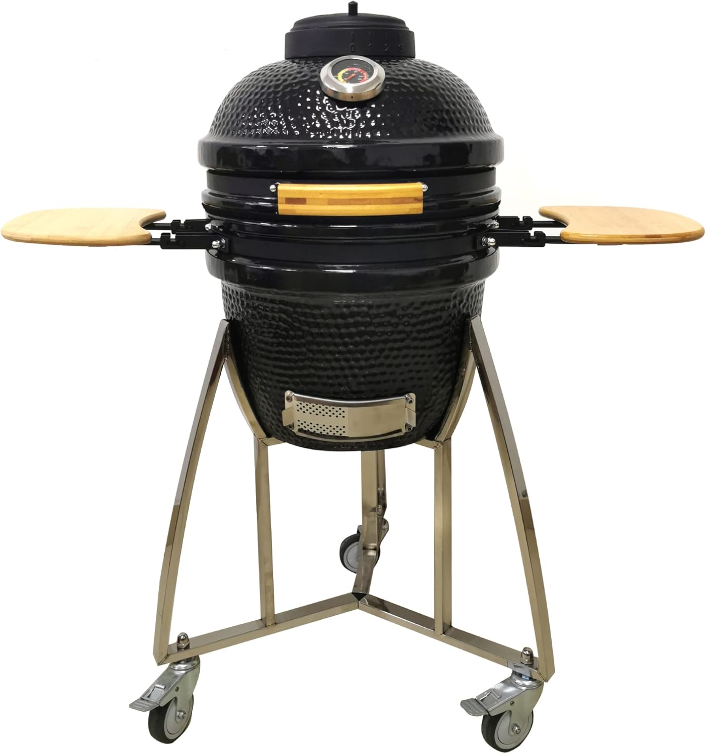 Lifesmart 15 Kamado, 6-In-1 Kamado Grill with Stainless Steel Cart, Includes Free Electric Starter, Grill Cover, Pizza Stone, Built-in Thermometer